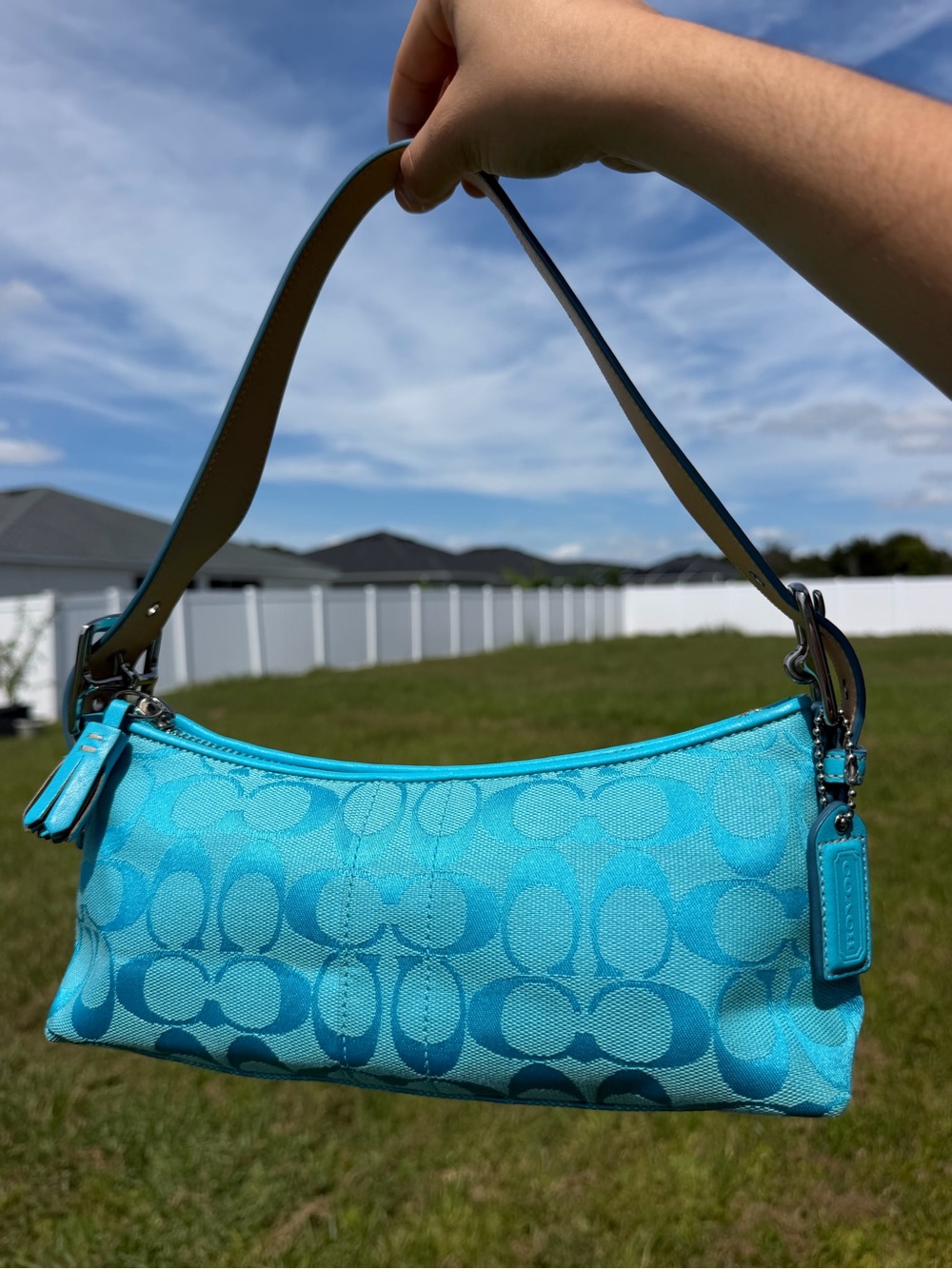 Coach blue Signature Jacquard Demi shoulder baguette